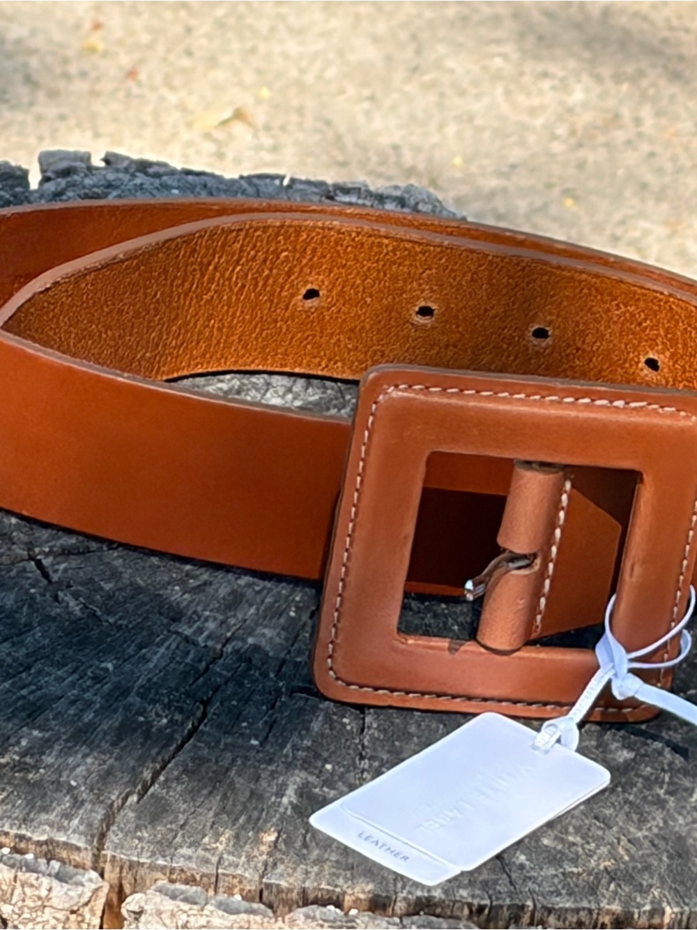 The White Company Women’s Tan Leather Belt with Square Buckle SZ XS